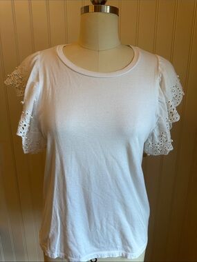 Occasion White Eyelet Flutter Sleeve Tee